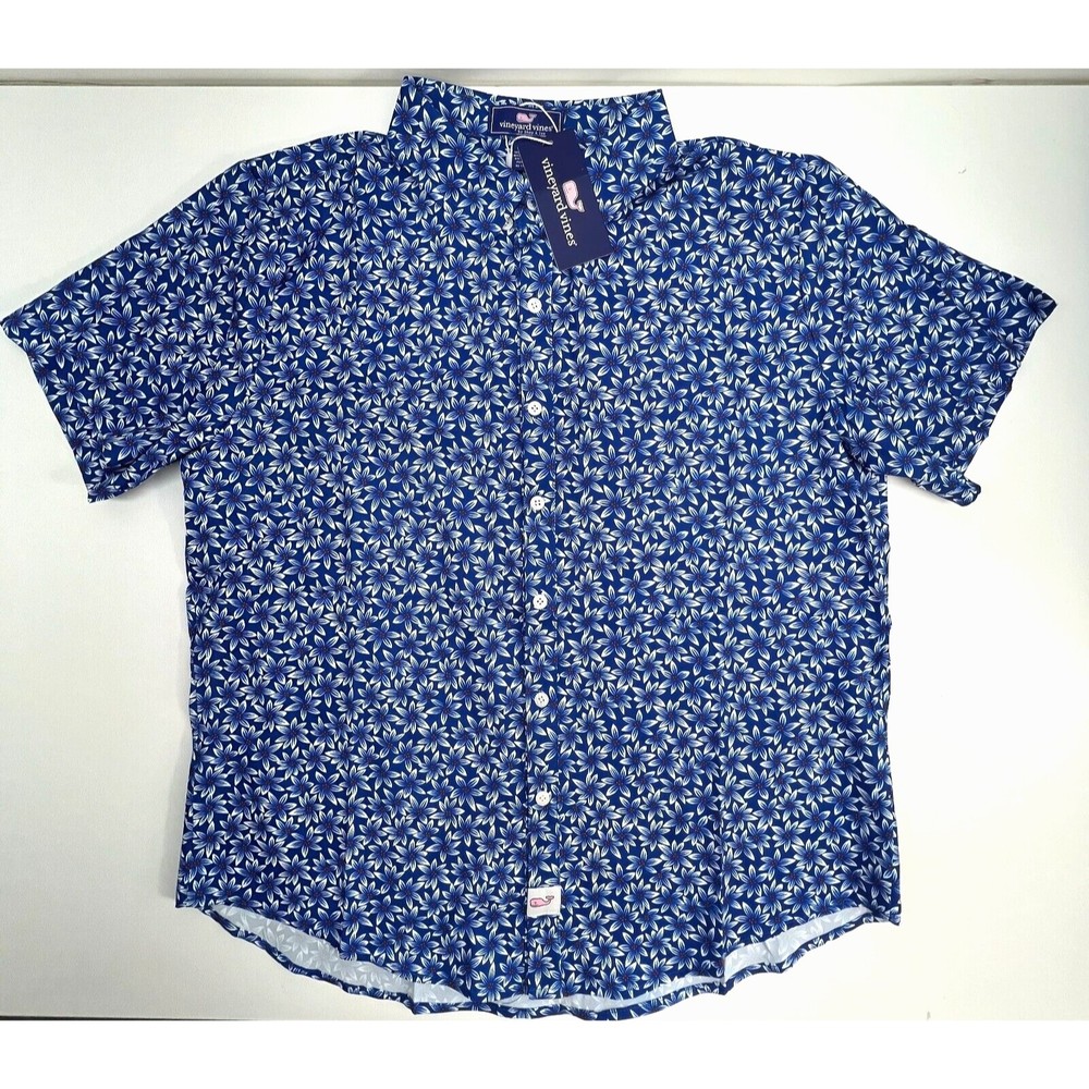 Vineyard Vines by shep&Ian Men Sz M Classic Fit Blue Floral Short Sleeves Shirt
